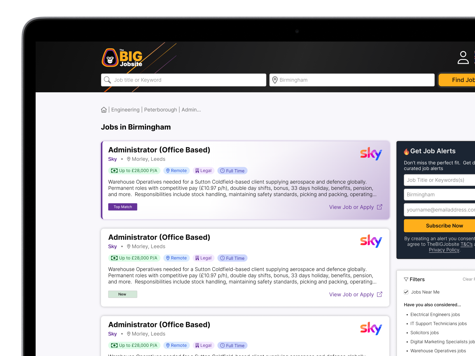 The Bigjobsite website : results page